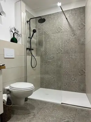 a bathroom with a shower and a toilet at Apartment Rozalka Vipava valley in Podnanos