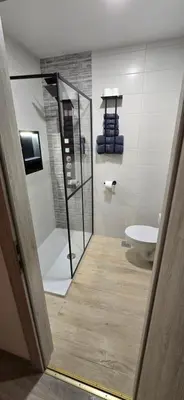 a bathroom with a shower and a toilet and a sink at Apartma Minka in Miklavž pri Ormožu