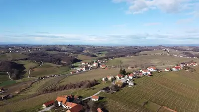 an aerial view of a small village in a field at Apartma Minka in Miklavž pri Ormožu