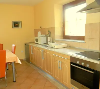 a kitchen with a sink and a microwave at Tourist farm Kolar in Ljubno
