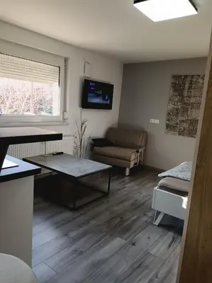 a living room with a couch and a table at Apartma dolgi most in Ljubljana