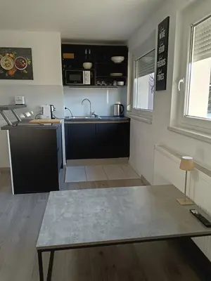 a kitchen with a sink and a counter top at Apartma dolgi most in Ljubljana