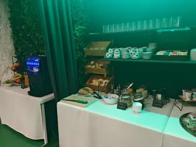 a table in a room with boxes of food on it at PREMIUM B&B Nova Gorica, Self Check-In with code access in Nova Gorica