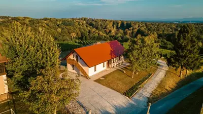 an overhead view of a house with an orange roof at Apartma EVA in Ormoz