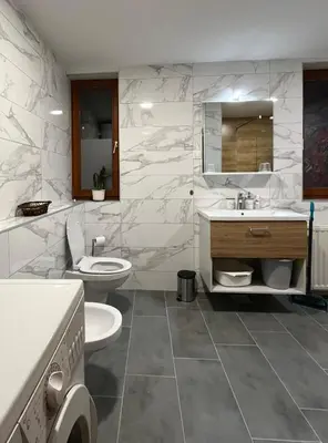 a white bathroom with a toilet and a sink at Weiss Sport & Relax Apartment in Rečica ob Savinji