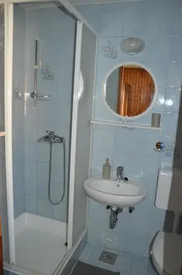 a bathroom with a shower and a sink at Granny Angela's house in Grosuplje