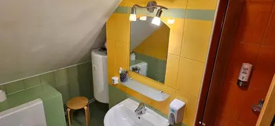 a bathroom with a sink and a mirror at Apartments Pri Boštjanovcu in Gorenja Vas