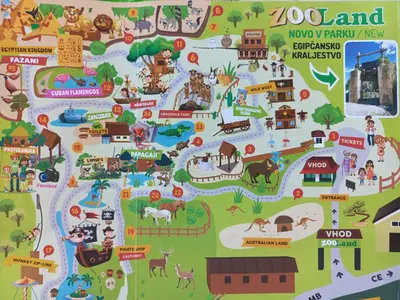 a map of the zoo with animals and attractions at Apartment Zeleni dragulj Pohorje, mir & čudovita narava in Oplotnica