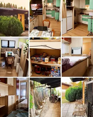 a collage of photos of a kitchen and a house at La Vita House Camp Terme 3000 Moravske Toplice 2 Thermal Tickets Included Free Bikes in Moravske Toplice