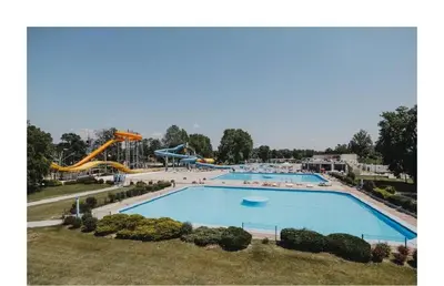 an overhead view of a large swimming pool at Apartma Zala in Brežice