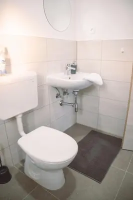 a bathroom with a toilet and a sink at Zelena harmonija in Moravske Toplice