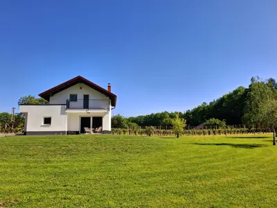 a white house in a field of green grass at Zelena harmonija in Moravske Toplice
