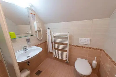 a small bathroom with a sink and a toilet at Apartmaji in sobe RaMar in Straža