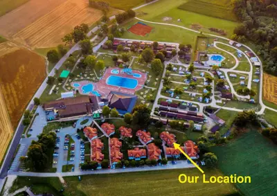 an aerial view of a mansion with a resort at SISSI Apartment Banovci in Veržej