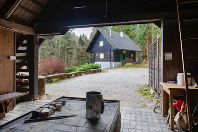 a view of a barn from the inside of a building at Chalet Fridrihštajn in Kočevje