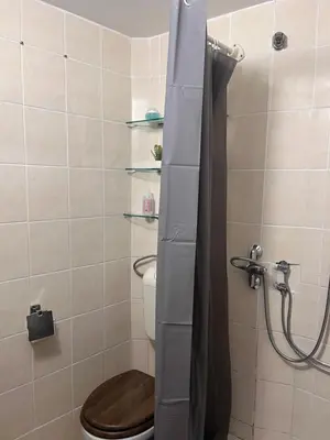 a bathroom with a toilet with a shower stall at Urko Apartments Ljubljana in Ljubljana