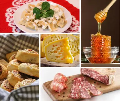 a collage of pictures of different types of food at Lamant Apartment Cerkno in Cerkno