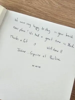 a piece of paper with handwriting on it at Sitara's Chalet in Bled