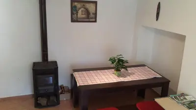 a small room with a table with a plant on it at Apartments Ručna in Kobarid