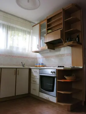 a kitchen with a stove and a microwave at Blumauer Apartments in Ljubljana