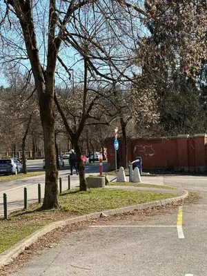 a parking lot with a tree on the side of a street at Angel Wings premium apartment in Ljubljana