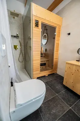 a bathroom with a toilet and a shower at Vineyard cottage Kraljevi kotiček in Trebnje