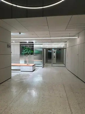 a large empty room with a potted plant in the middle at Apartment number 7 in Ljubljana