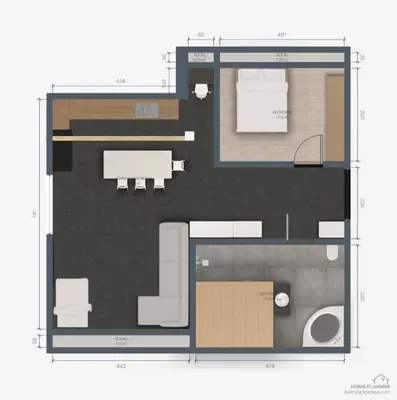 a floor plan of a bedroom and a living room at Alps2sea Apartment House in Srpenica