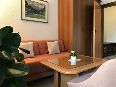 a living room with a couch and a table at Apartmaji Sušnik in Bled