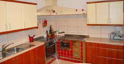 a kitchen with a sink and a stove top oven at Brunarica Petric - Bela krajina - Komarna vas - Smučišče Gače - Semič in Komarna Vas