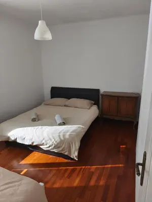 a bedroom with two beds and a wooden floor at Villa Pinta Pika in Ljubljana