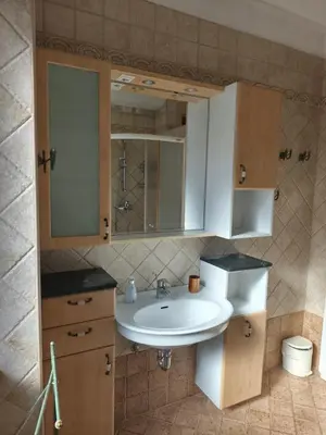 a bathroom with a sink and a mirror at Villa Pinta Pika in Ljubljana