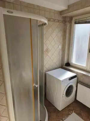 a bathroom with a washing machine and a washer at Villa Pinta Pika in Ljubljana