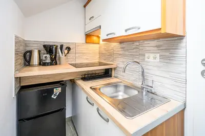 a small kitchen with a sink and a dishwasher at The Cosy Loft in Ljubljana