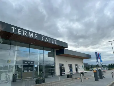 a store with a sign that reads centre cafe at Mirni kotiček in Čatež ob Savi