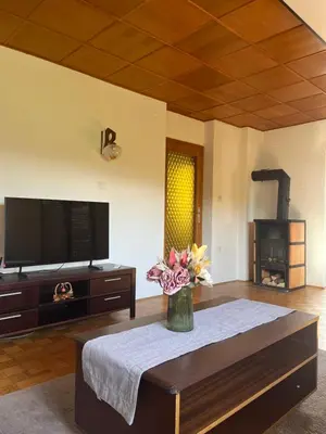a living room with a vase of flowers on a table at Apartma Špan in Zgornje Gorje