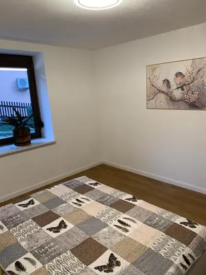 a room with a patterned rug on the floor at Modern & Cozy Apartment Jesenice in Jesenice