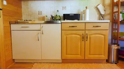 a kitchen with a sink and a counter top at Lodge Bled in Bled