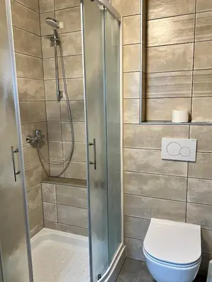 a bathroom with a shower and a toilet at Mini Hotel in Škofja Loka