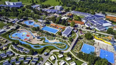 an overhead view of a resort with many pools at BRUNARICA VINTAGE 83 - nastanitev z vključenimi kopalnimi kartami - with Thermal Riviera Tickets included in Brežice