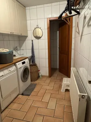 a kitchen with a washing machine and a washer at Hisa Betin 4 bedroom Holiday Home in Soca Valley in Tolmin