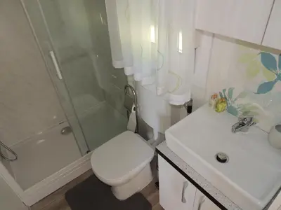 a bathroom with a toilet and a shower and a sink at Saxida Wine Estate in Zalošče