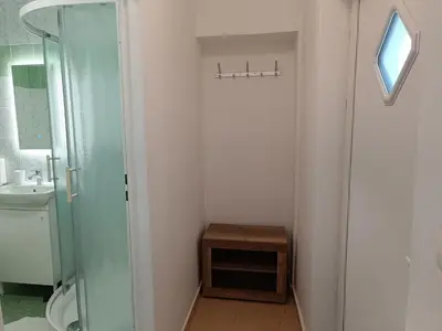 a bathroom with a shower and a sink at Apartments Abc Ljubljana in Ljubljana