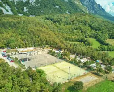 an aerial view of a tennis court in a mountain at Kamp Tura- camping pitch only in Vipava