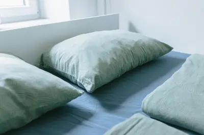 two pillows sitting on the floor in a bedroom at Apartment MIDVA in Bled