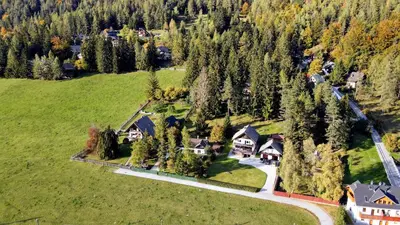 an aerial view of a house in a forest at Chalet Gorske Sanje - Kranjska Gora in Gozd Martuljek