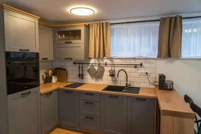 a kitchen with a sink and a counter top at Apartment Bohinj with excellent location in Bohinj