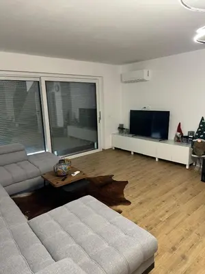 a living room with a couch and a tv at Villa AMULET in Postojna