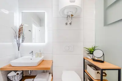 a bathroom with a sink and a mirror at Skalja Apartment in Bovec