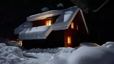 a house covered in snow at night with lights at Digital Detox Chalet Pokljuka in Goreljek